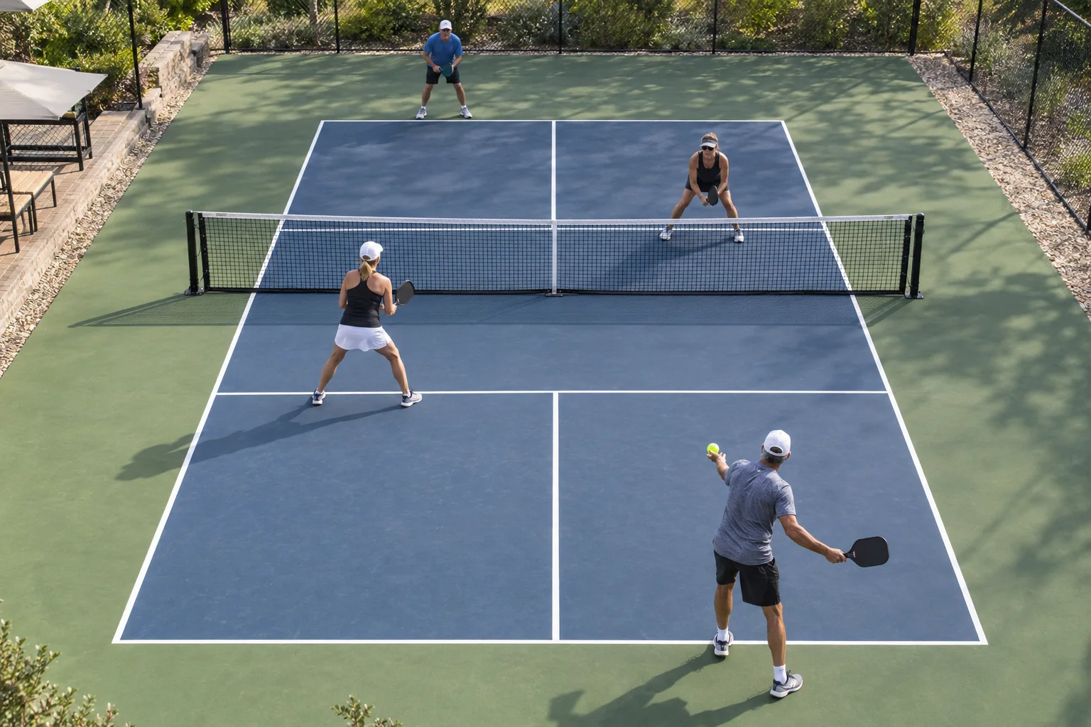 Correct starting positions for four pickleball doubles players