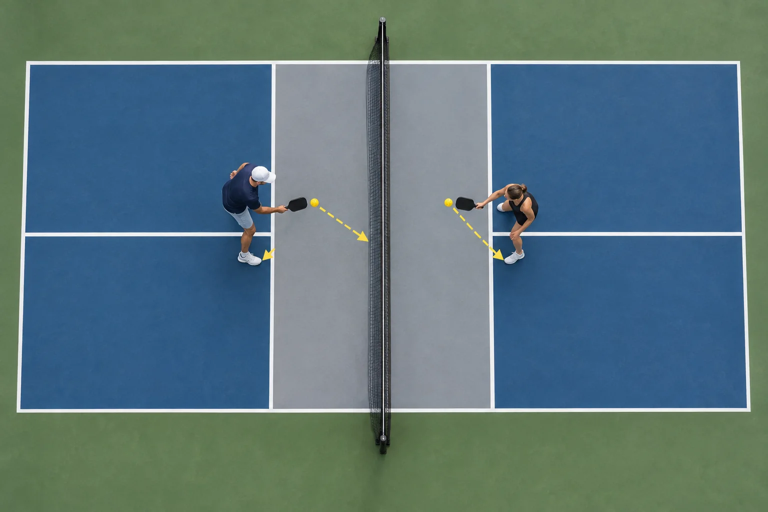 Sơ đồ nhìn từ trên xuống về hướng volley vào chân đối thủ