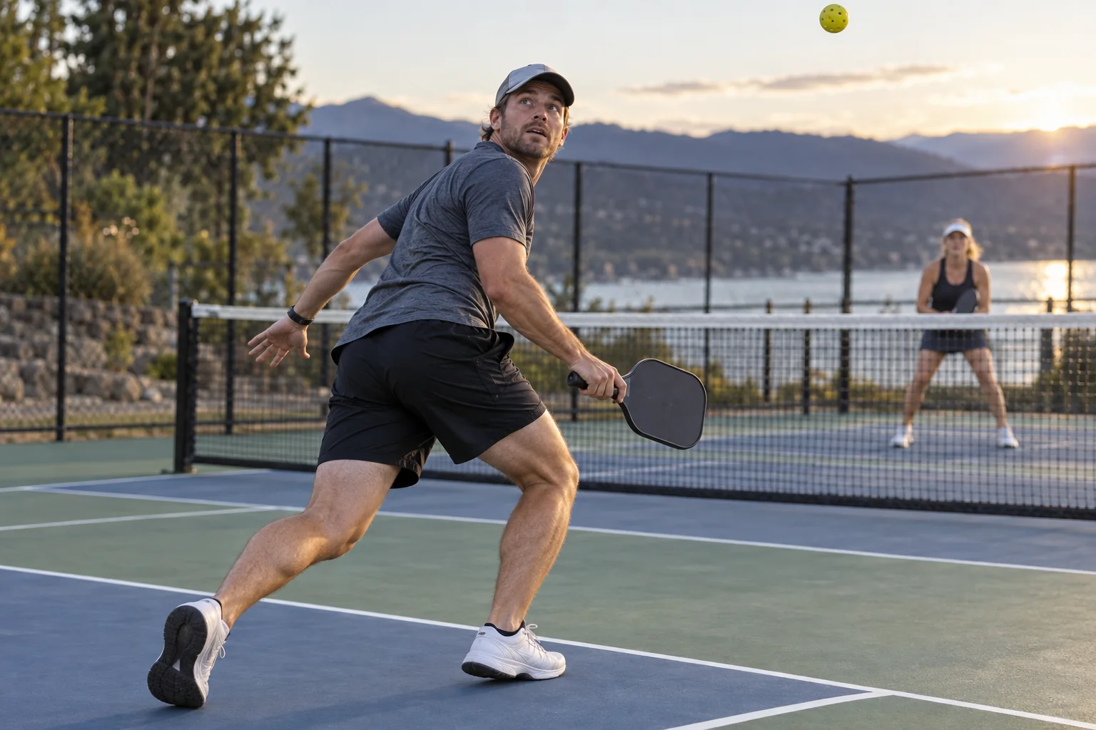 Joueur de pickleball utilisant un pas d’ouverture pour suivre un lob