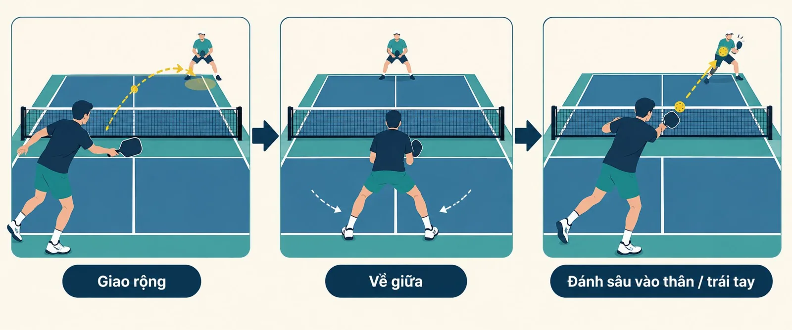 Infographic ba bước tập giao rộng, hồi vị và đánh sâu