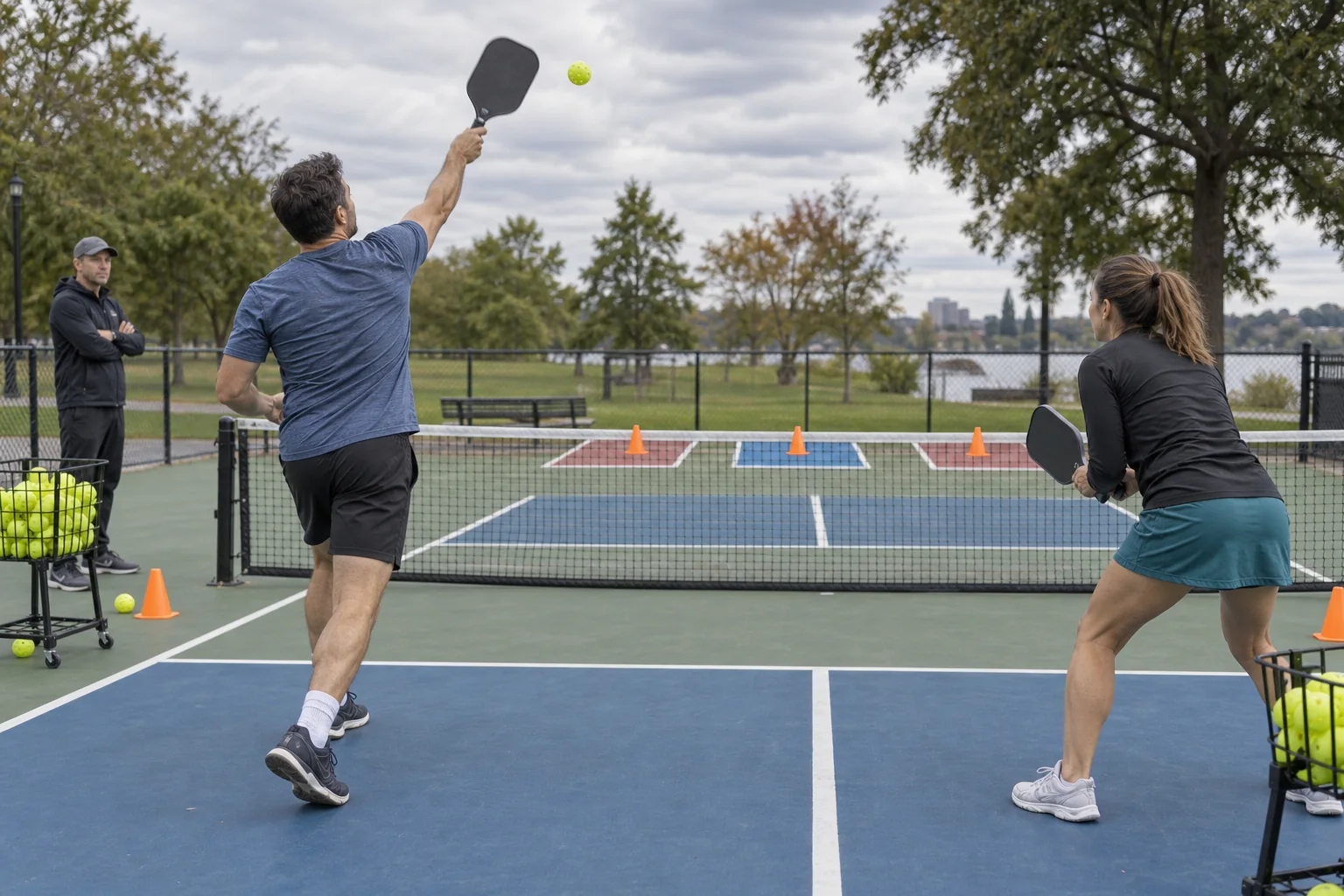 Pickleball-Training mit markierten Zielzonen für Lobs