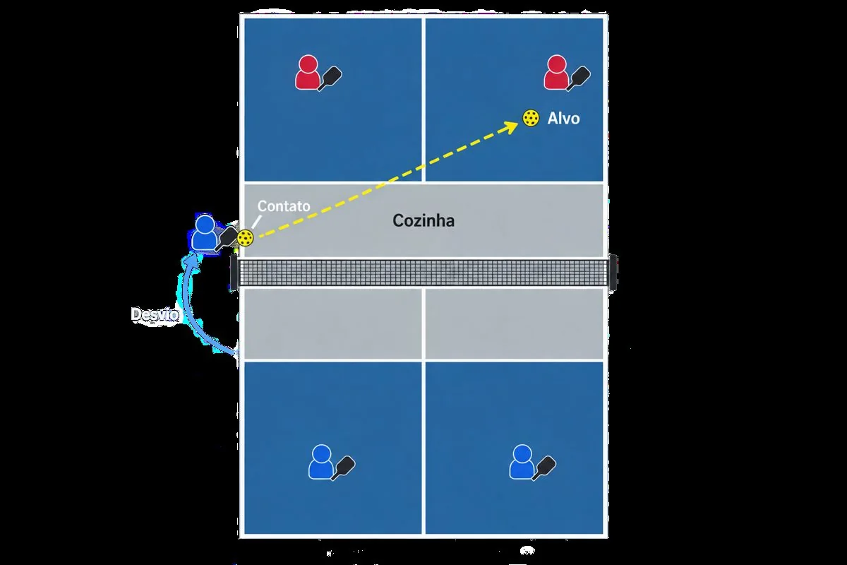 Diagrama superior mostra o desvio lateral e o ponto de contato do Ernie