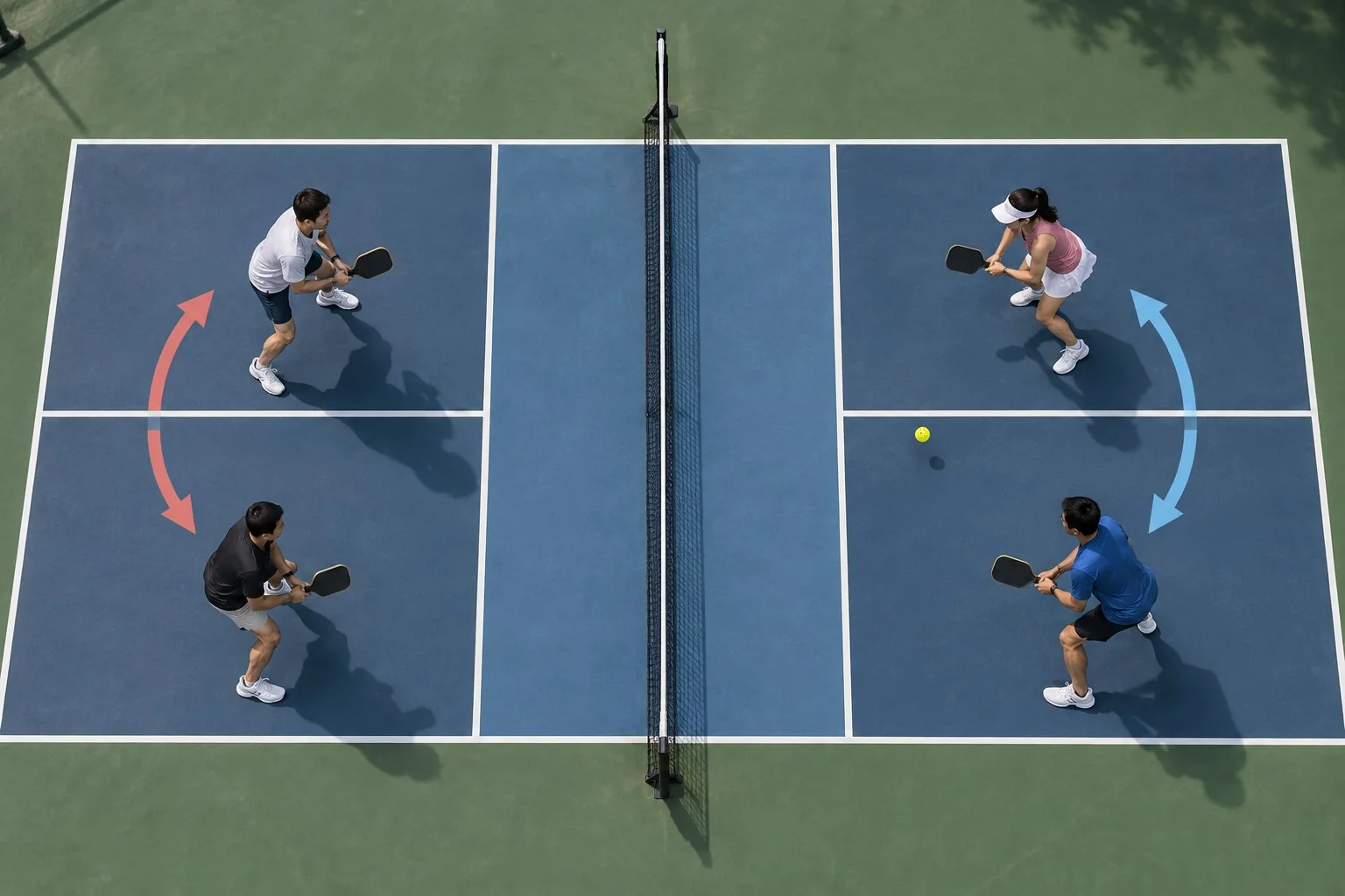 Sơ đồ đổi đầu sân trong pickleball đánh đôi