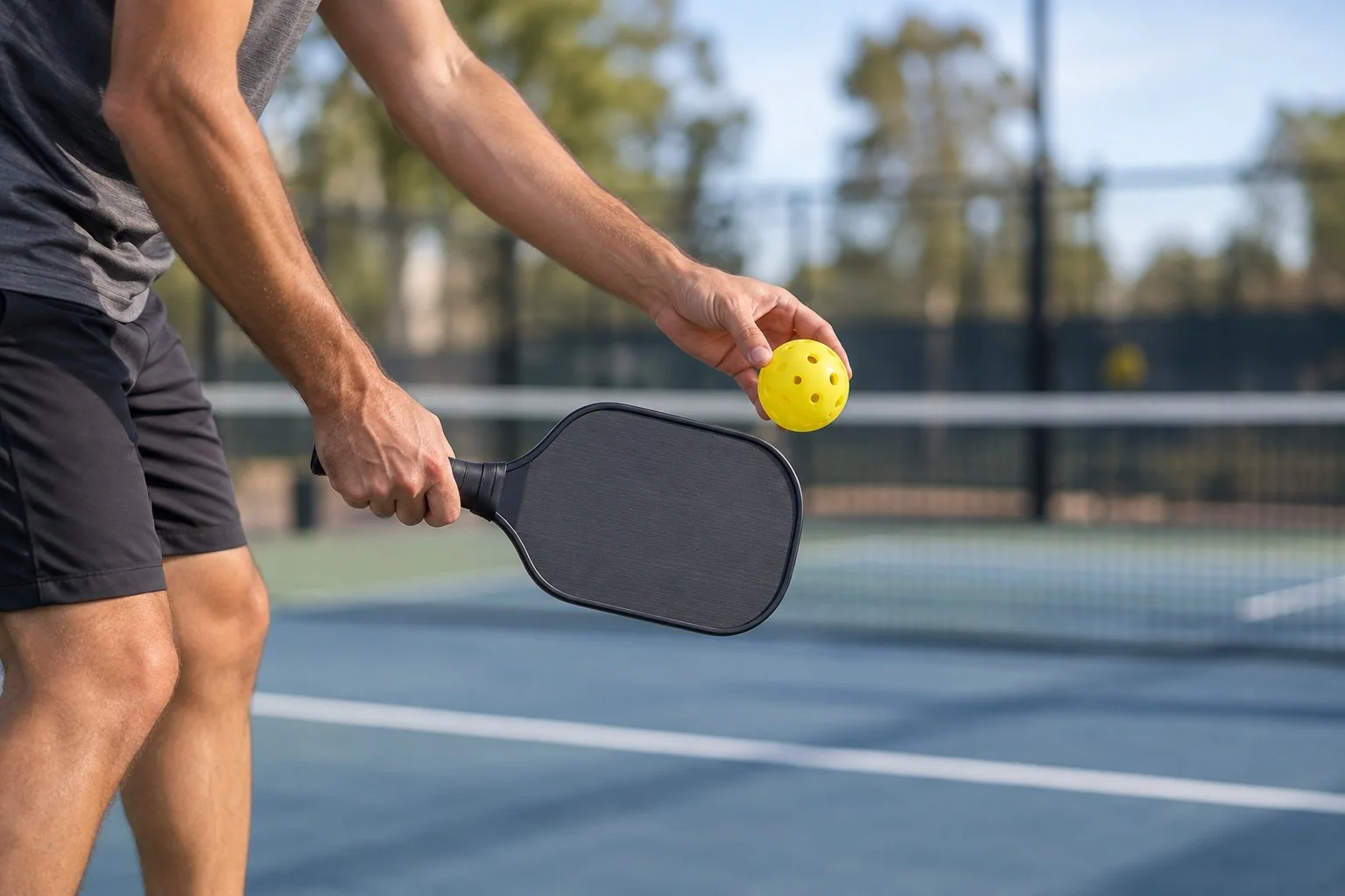 Point de contact bas d’un service sans rebond de pickleball