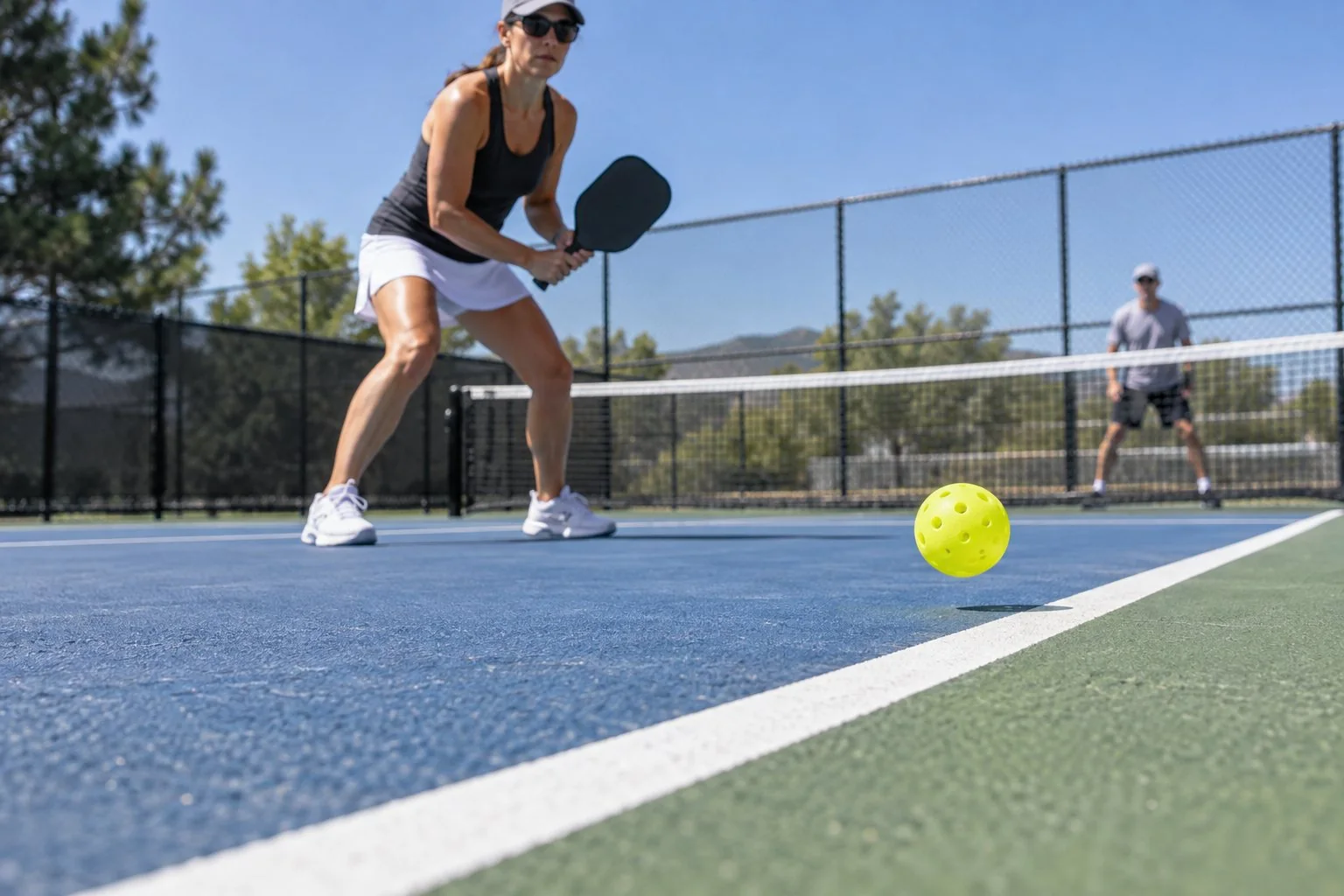 Bóng rơi sát mép vạch biên trên sân pickleball