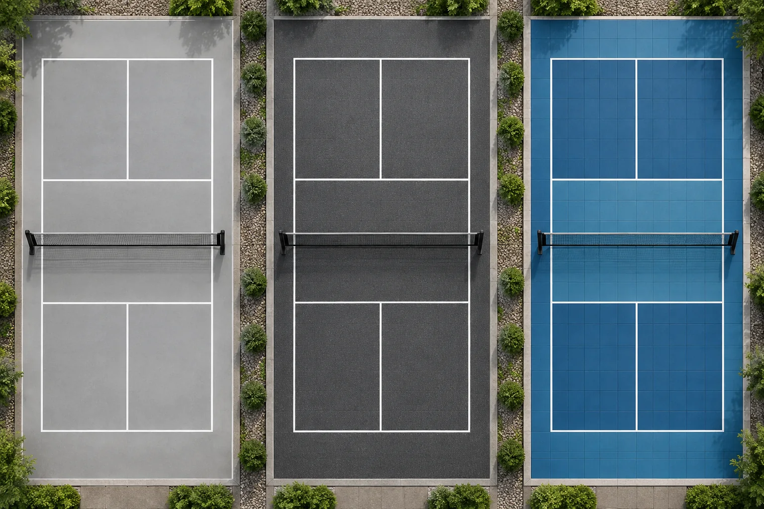 Detalhe de acabamento acrílico sobre base de concreto em quadra de pickleball