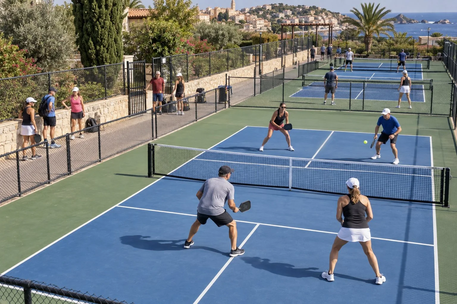 Vista de un pasillo separado entre pistas de pickleball