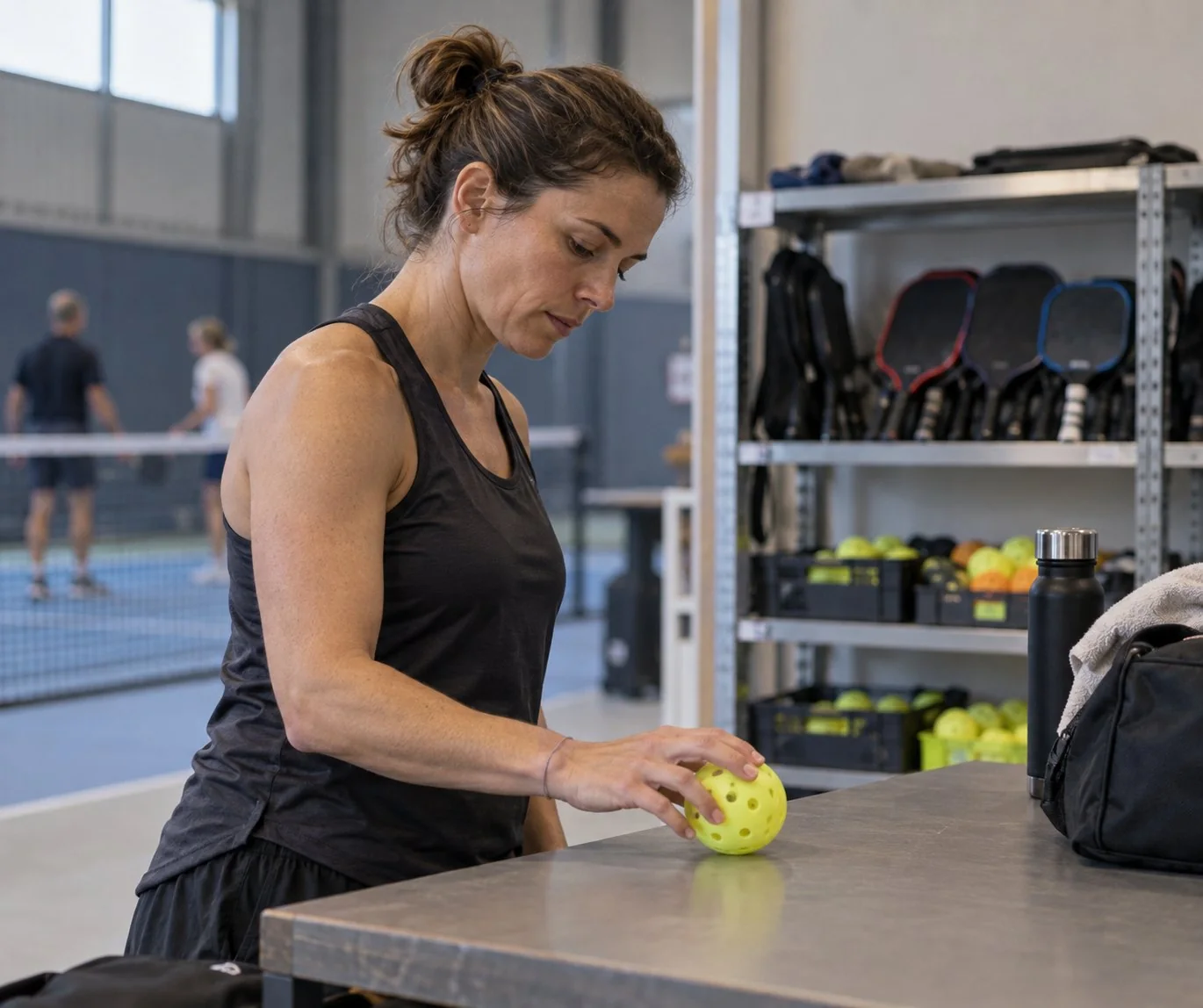 Gros plan comparant une balle ronde et une balle deformee de pickleball