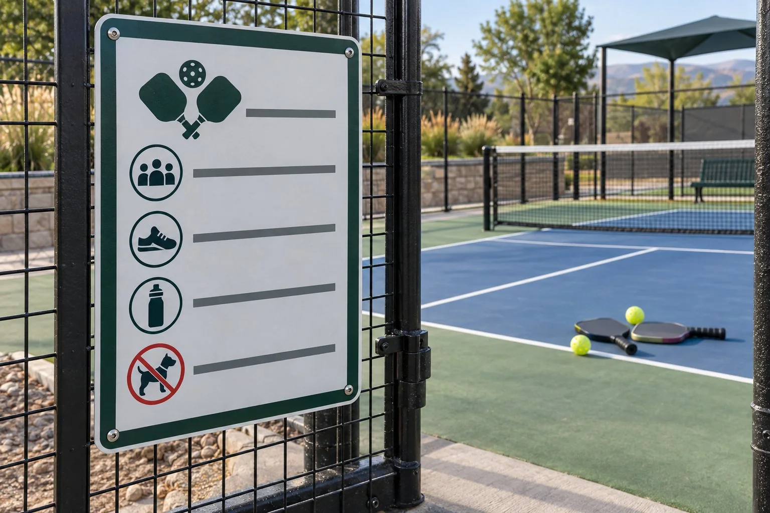 Welcoming pickleball facility entrance with clear signboard