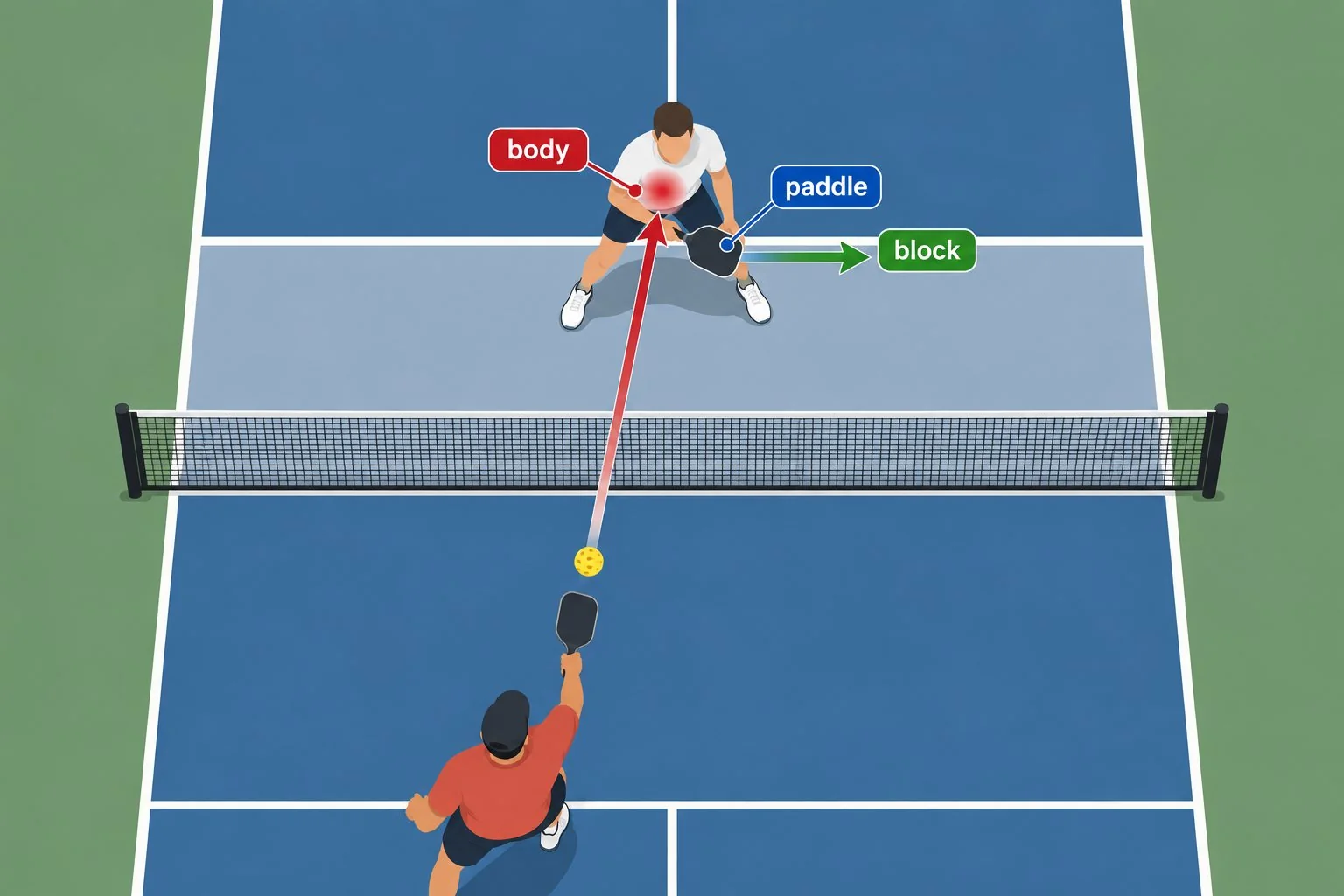 Overhead diagram of paddle position for a body-shot block