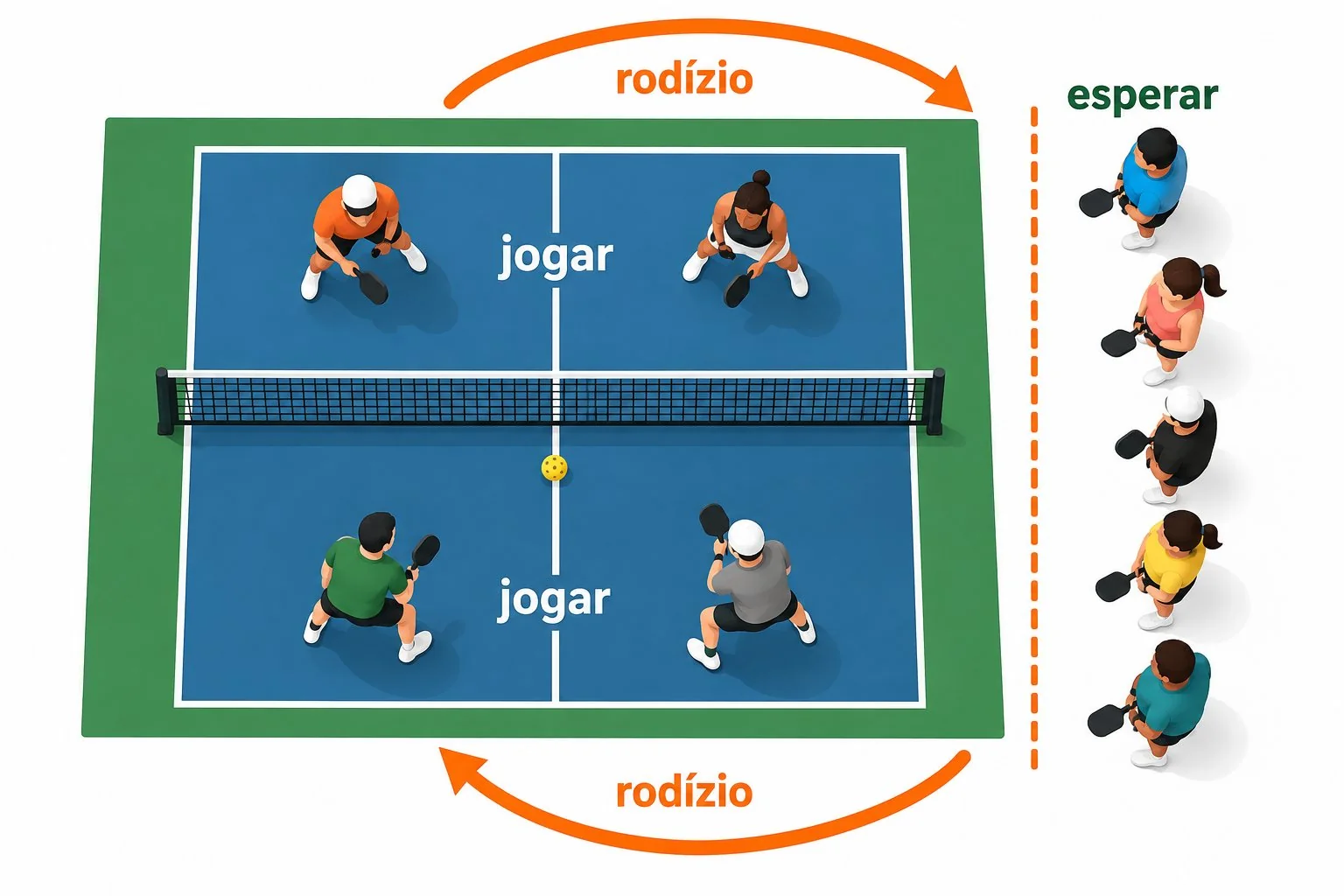 Diagrama de rotação no open play de pickleball