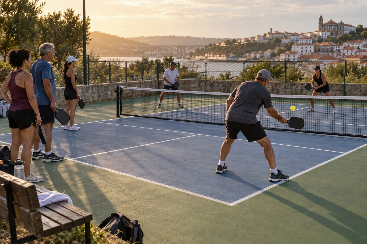 Grupo praticando rodízio em quadras de pickleball