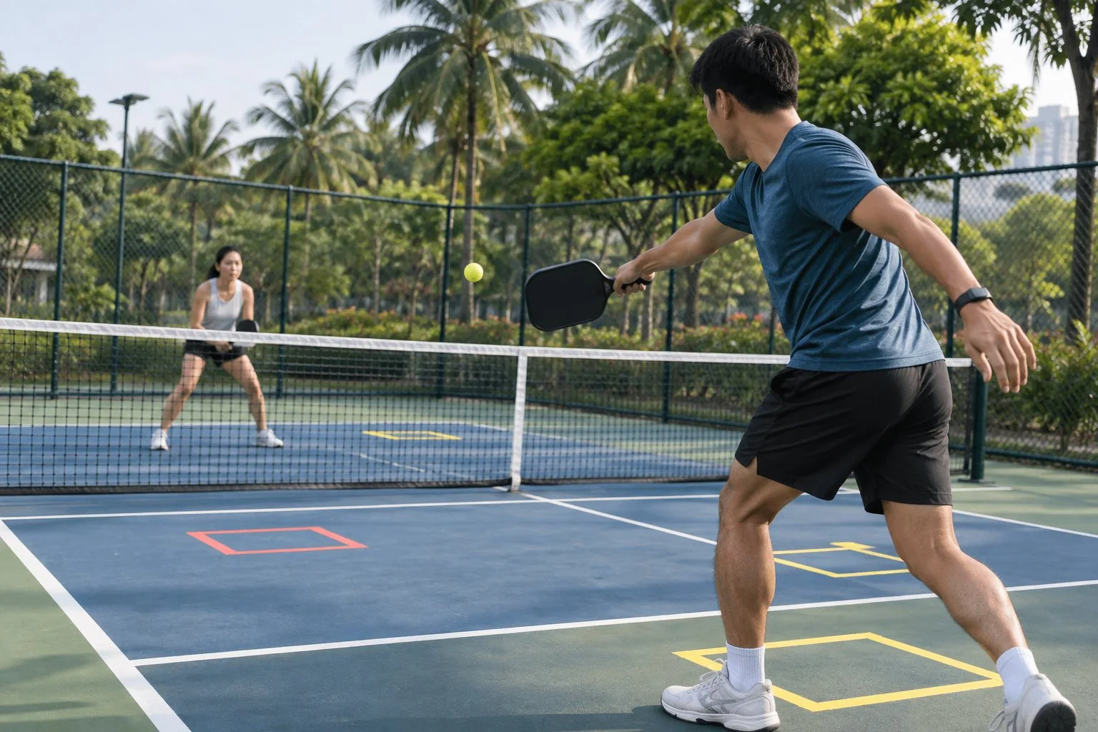 Hai người luyện cú drive pickleball theo vùng mục tiêu