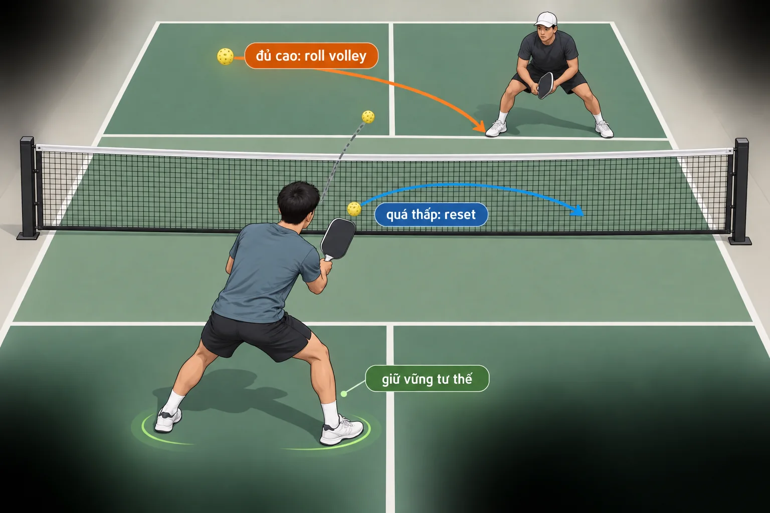 Sơ đồ quyết định: bóng đủ cao thì roll volley, bóng quá thấp thì reset