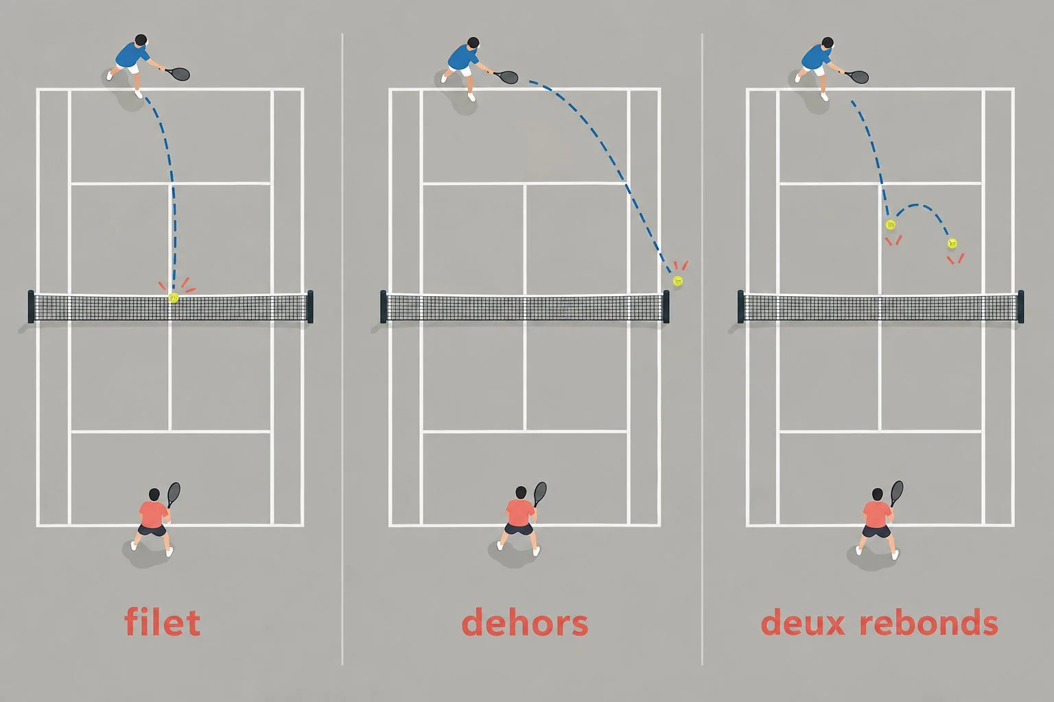 Schéma des situations de balle morte au pickleball