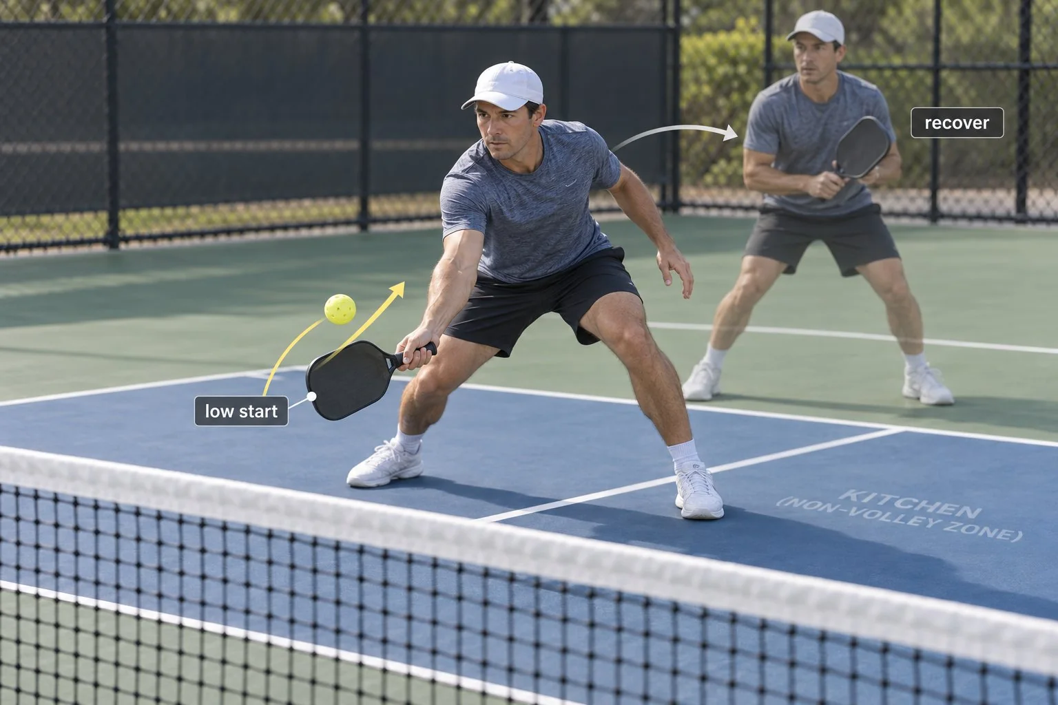 Coaching view showing the low paddle start and recovery after a backhand roll