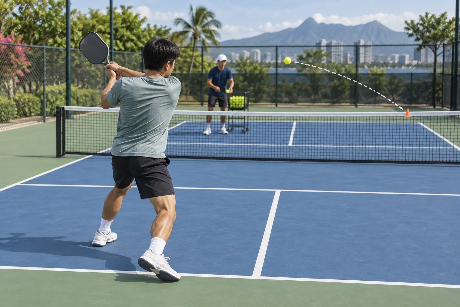 Bài tập feed backhand drive với mục tiêu sâu cuối sân