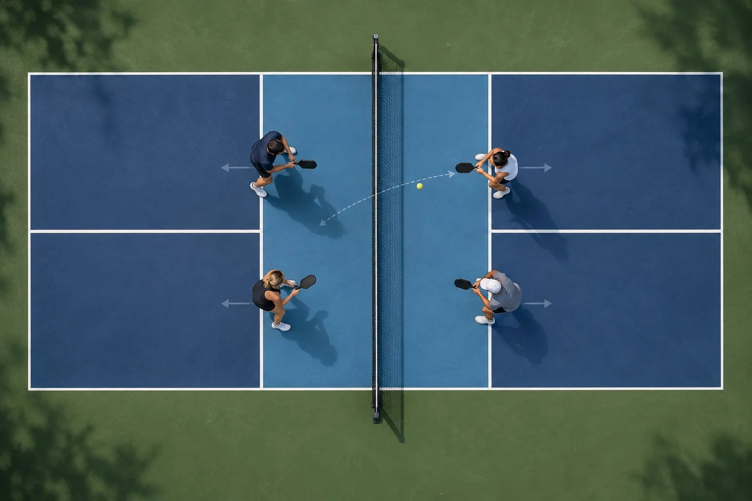 Raquette de pickleball tenue devant le corps en position neutre