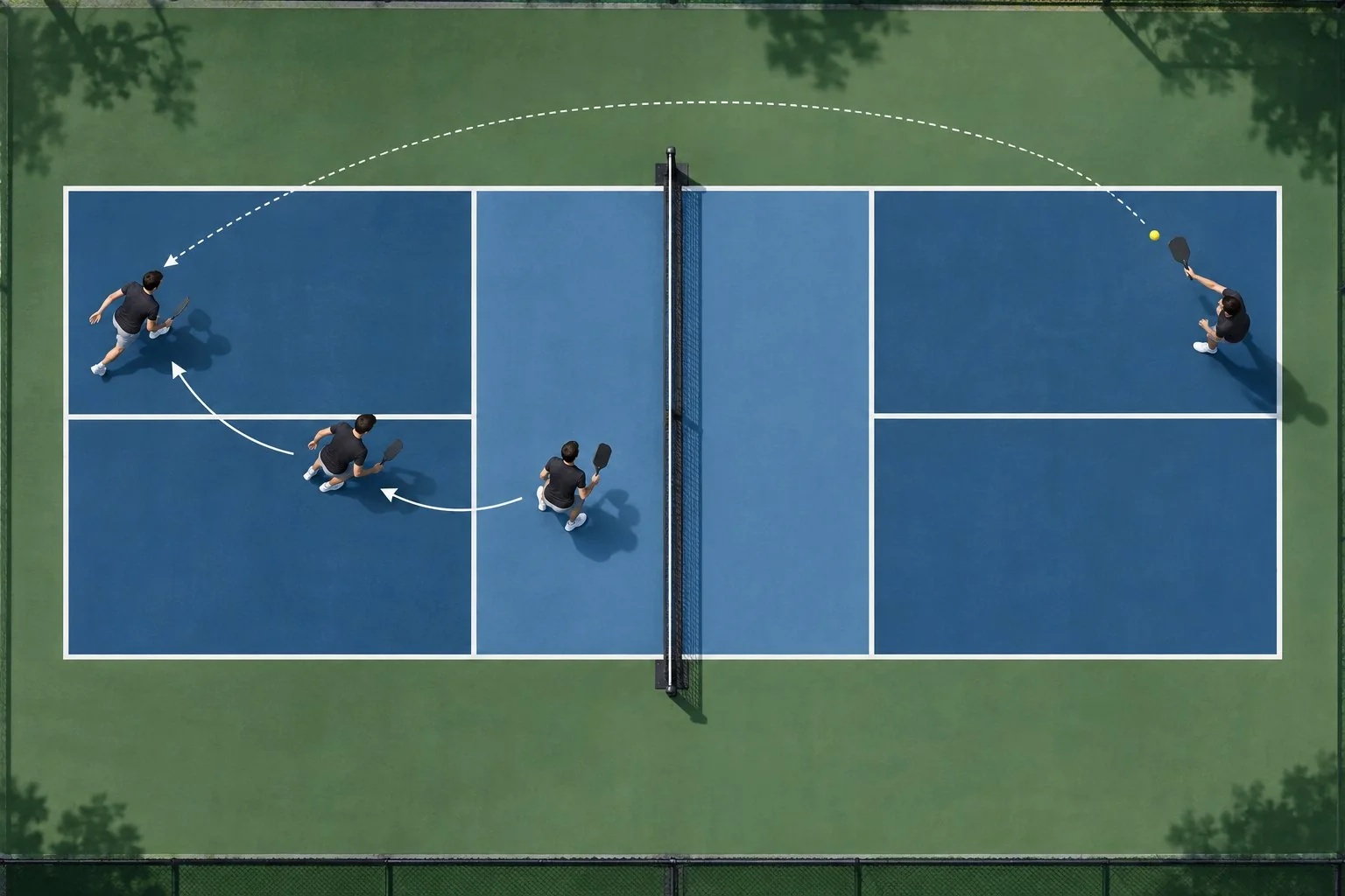 Pivot pour défendre un lob au pickleball