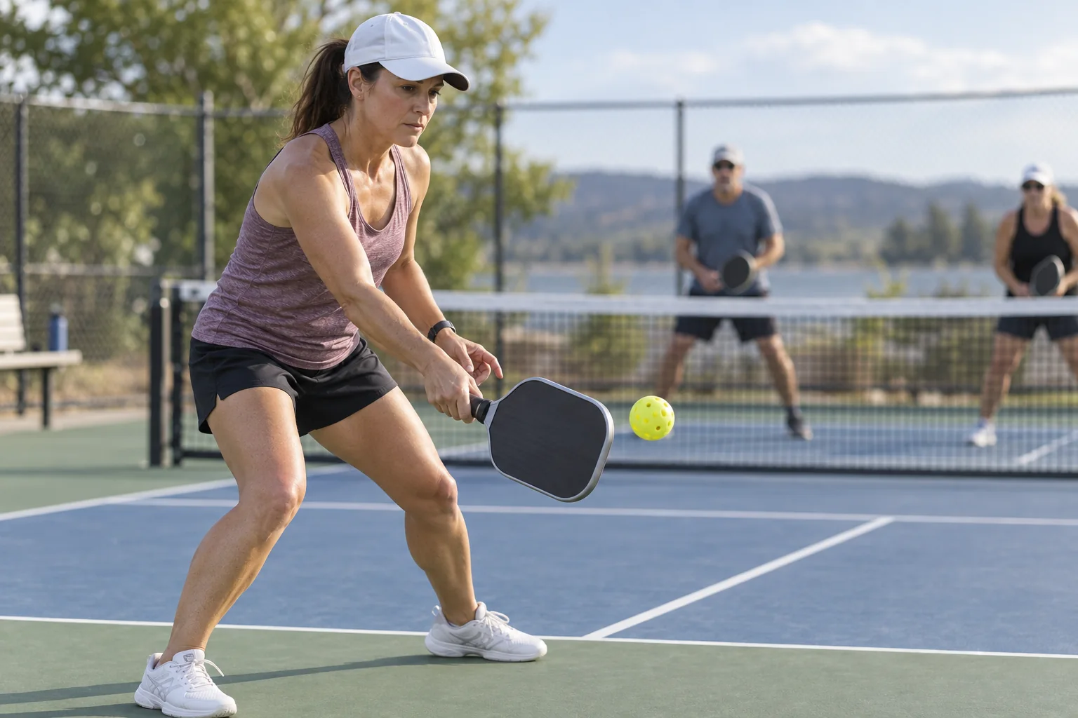 Close-up of balanced baseline footwork before a third-shot drop