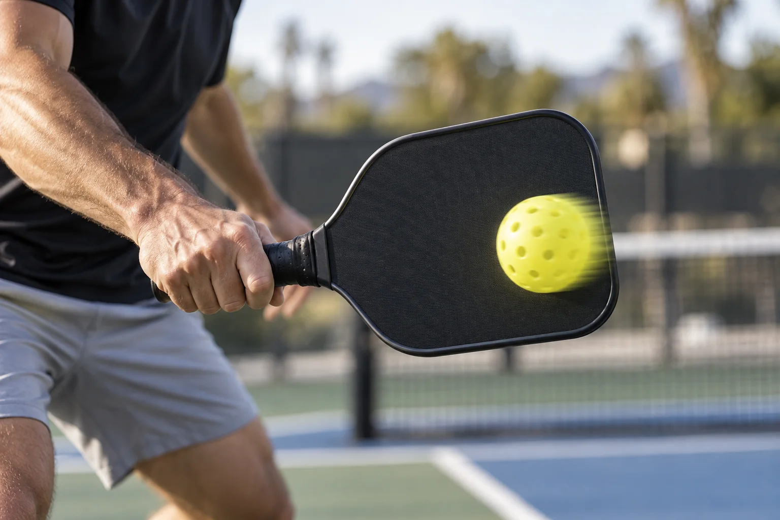 Gros plan du contact compact d’un speed-up de pickleball