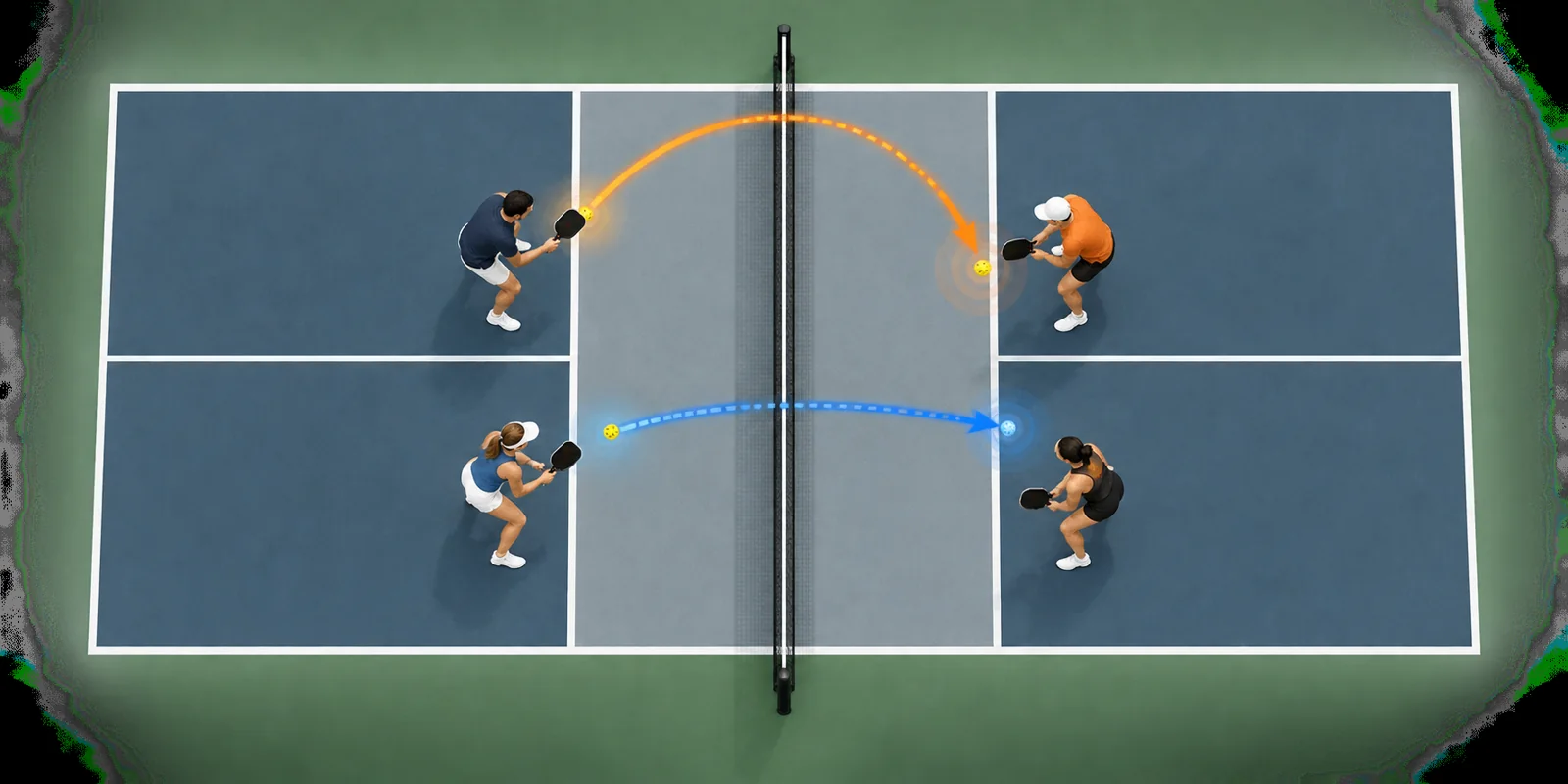 Diagramme de décision entre balle basse à remettre et balle haute à accélérer
