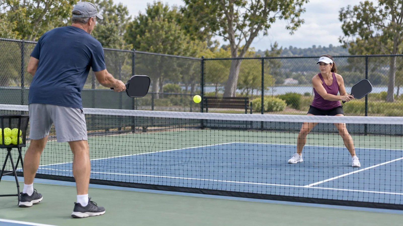 Partner forehand-slice feed drill with a low, controlled trajectory