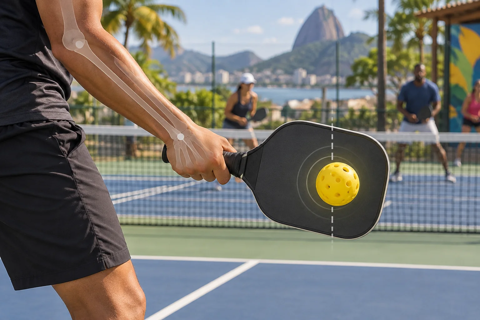 Zona de contato compacto do bloqueio de forehand