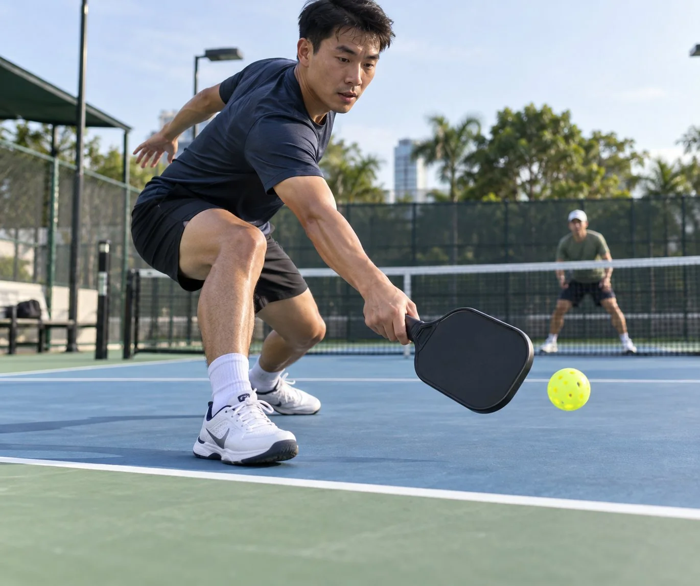 Bóng pickleball vừa nảy với quỹ đạo và điểm rơi rõ ràng