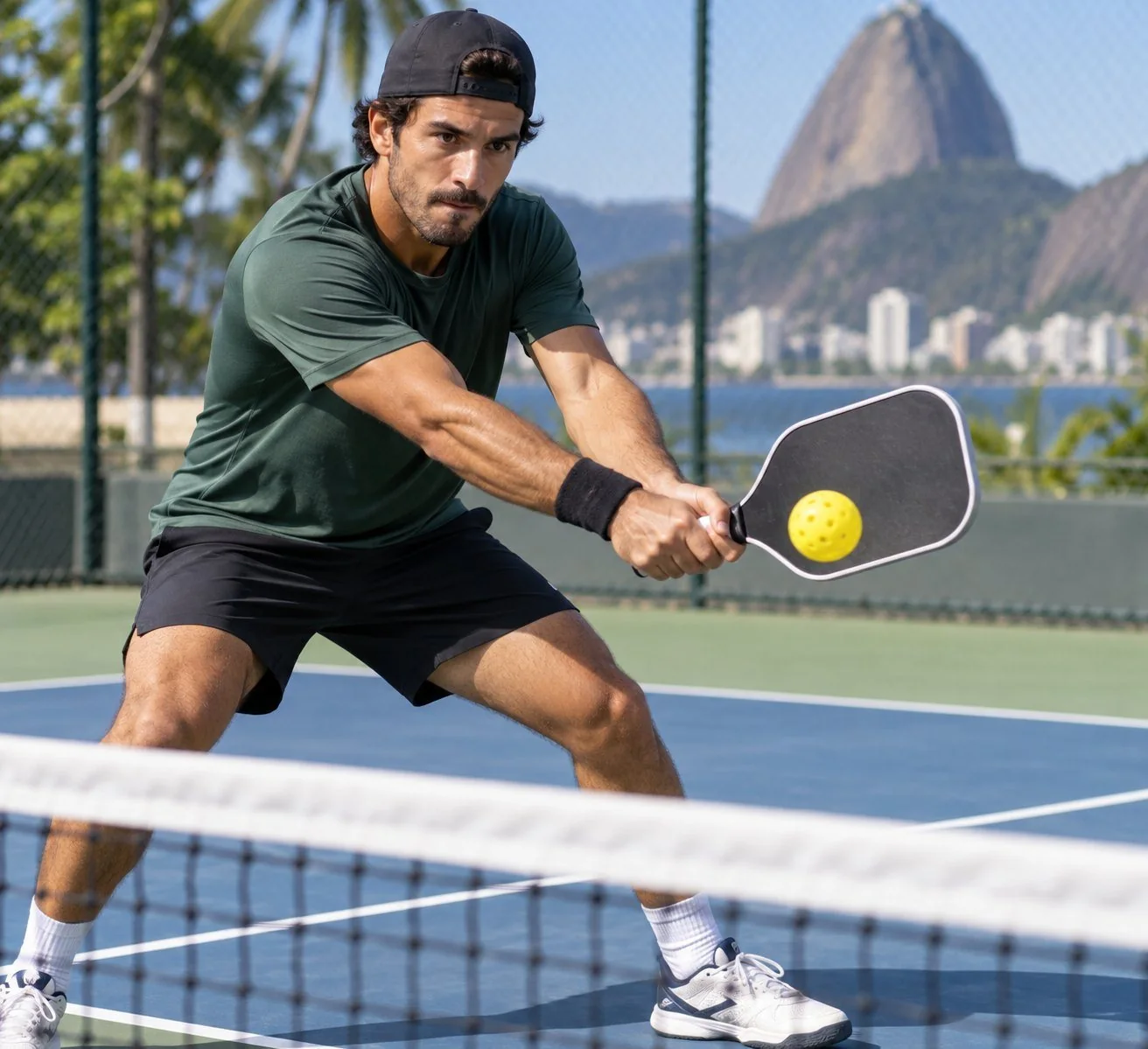 Contato à frente do corpo no contra-ataque de backhand com duas mãos