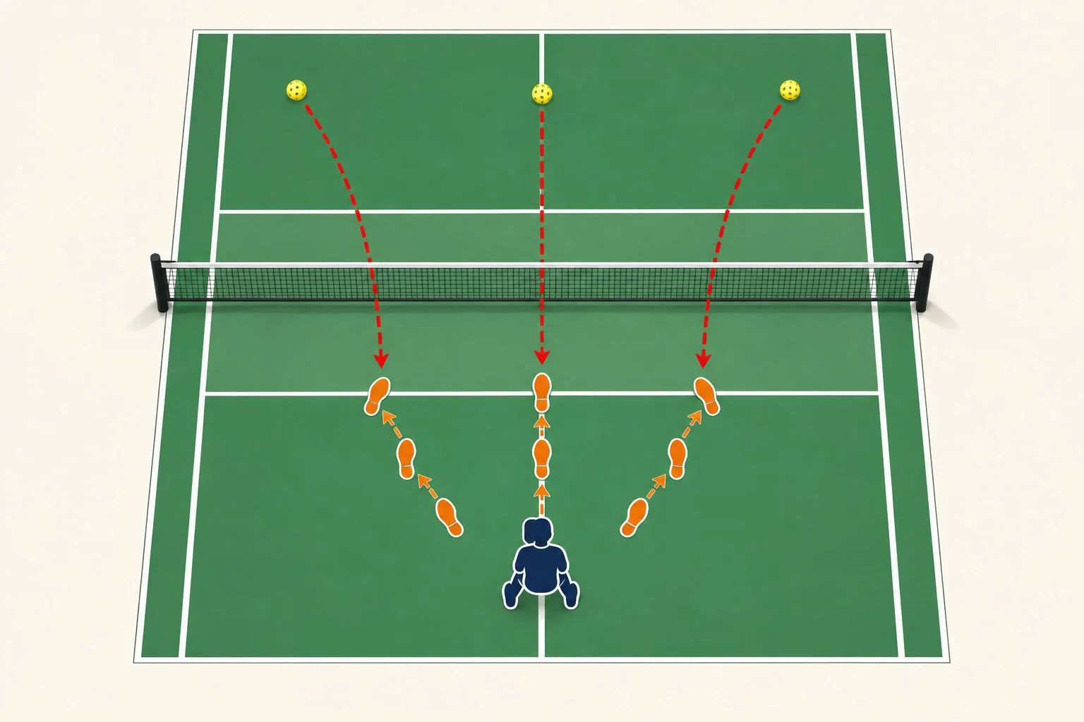 Diagrama de microajustes hacia tres trayectorias de pelota