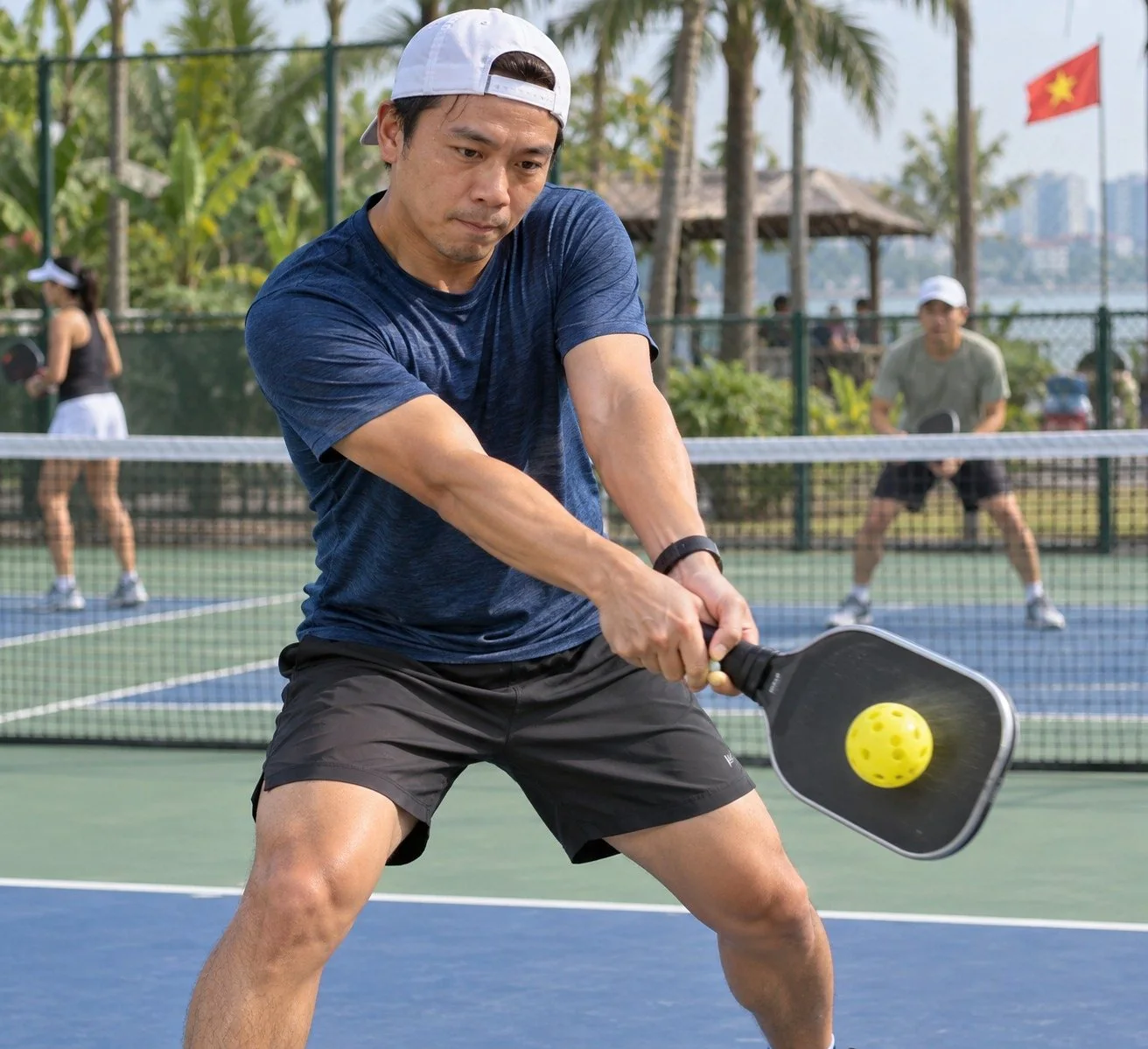 Sơ đồ tư thế và đường bóng của backhand topspin pickleball