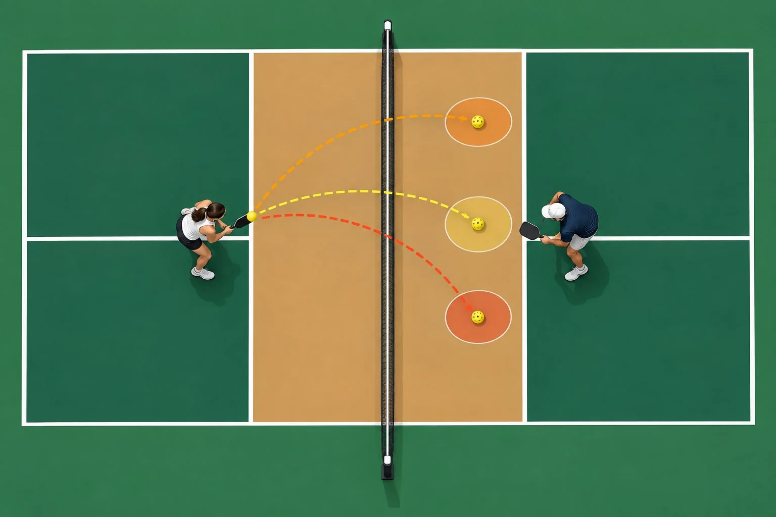 Diagrama de exercício para treinar dink de backhand