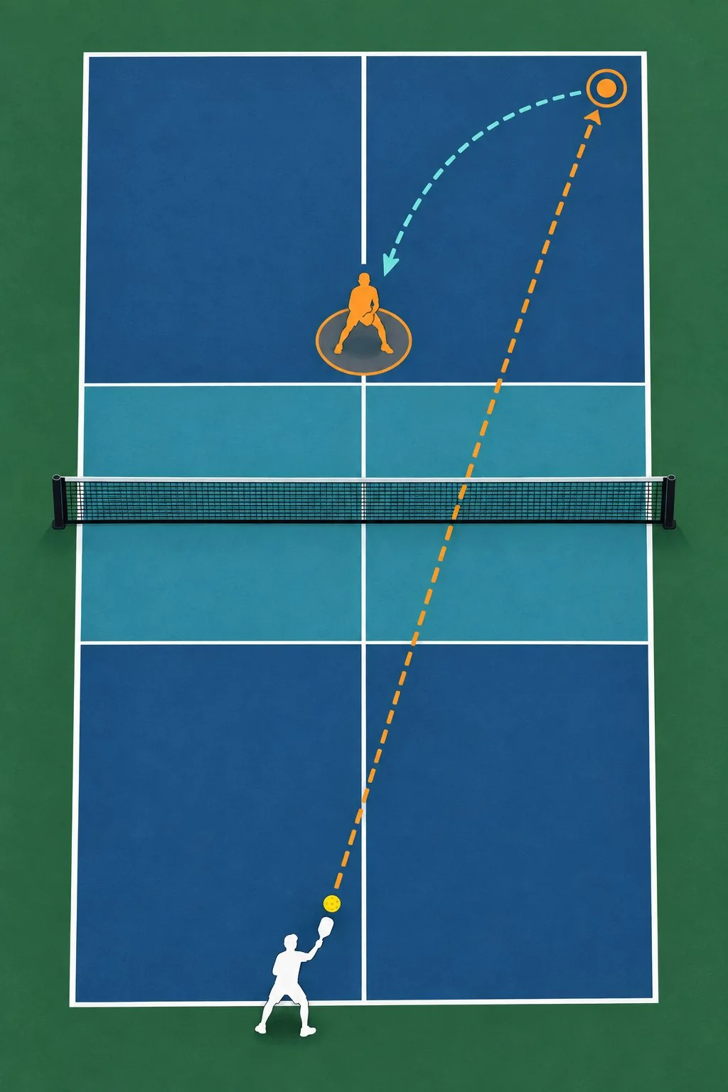 Diagrama de treino com bola profunda no canto e recuperação para a posição central