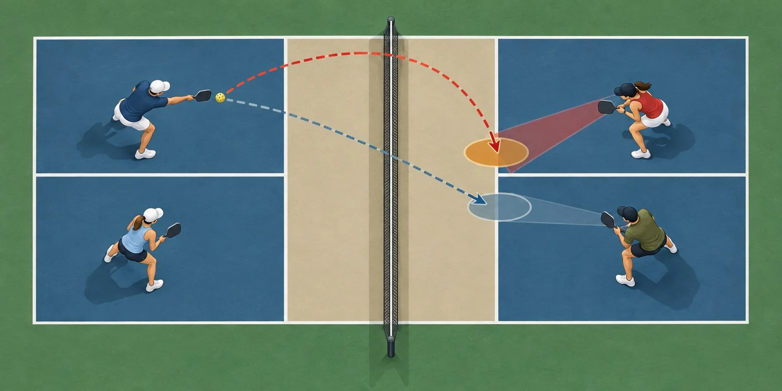 Comparaison visuelle entre un dink lifté contrôlé et une balle trop haute