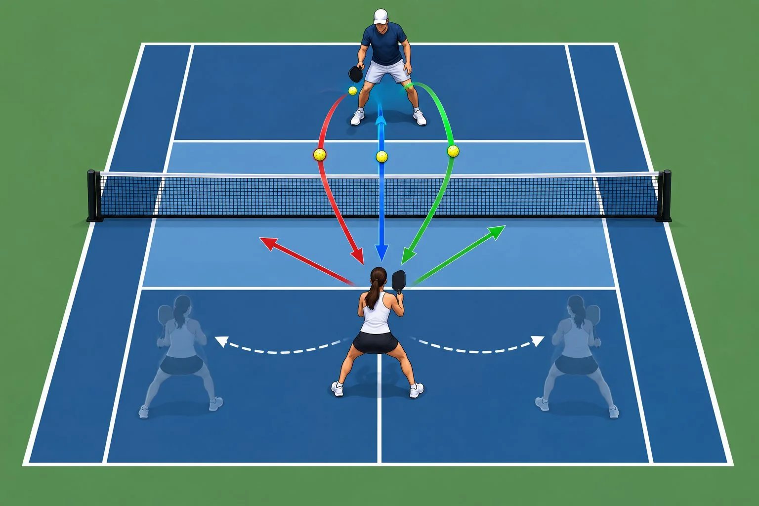 Overhead practice diagram for choosing block, punch, or attack and recovering