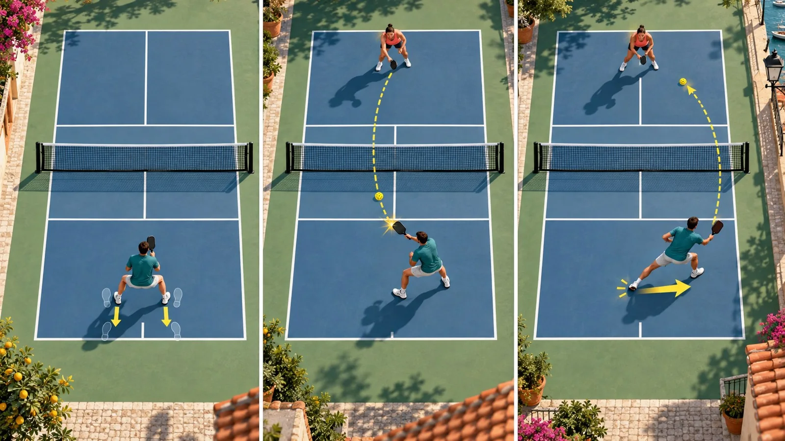 Diagrama de progressão dos exercícios de split step no pickleball