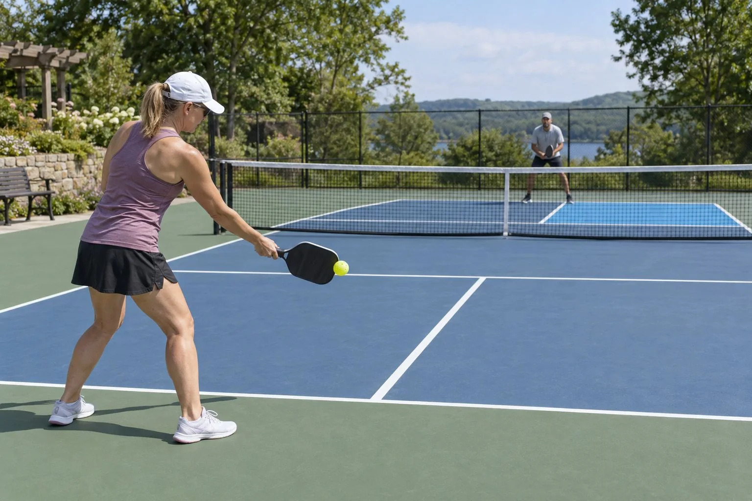 Side view of pickleball serve contact below the waist and in front