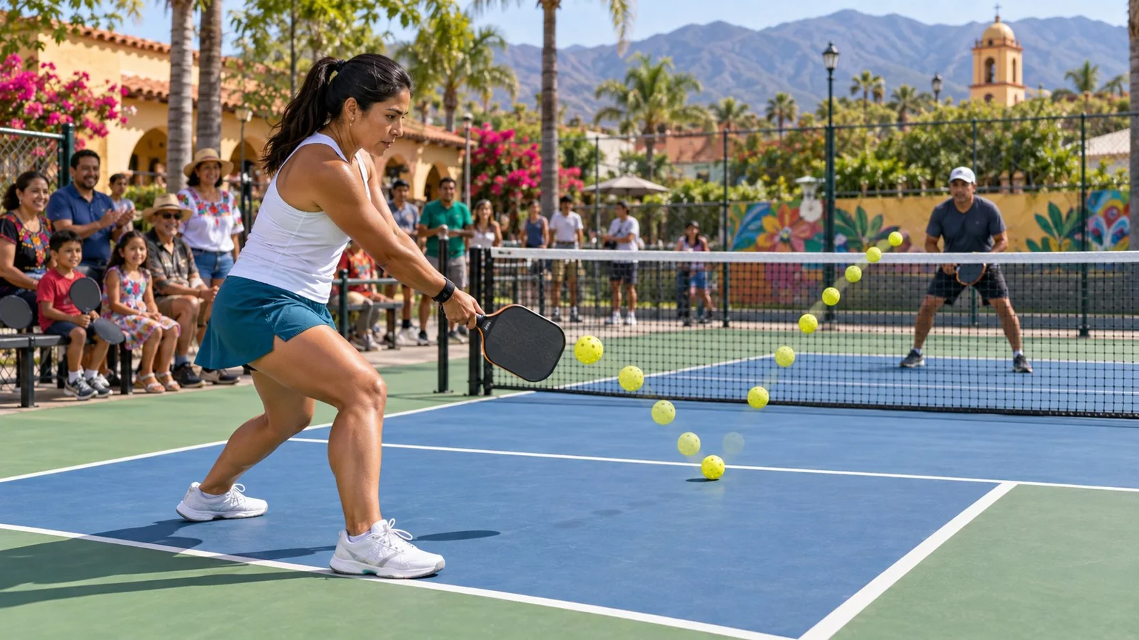 Trayectoria lateral de una pelota de pickleball antes y después del bote