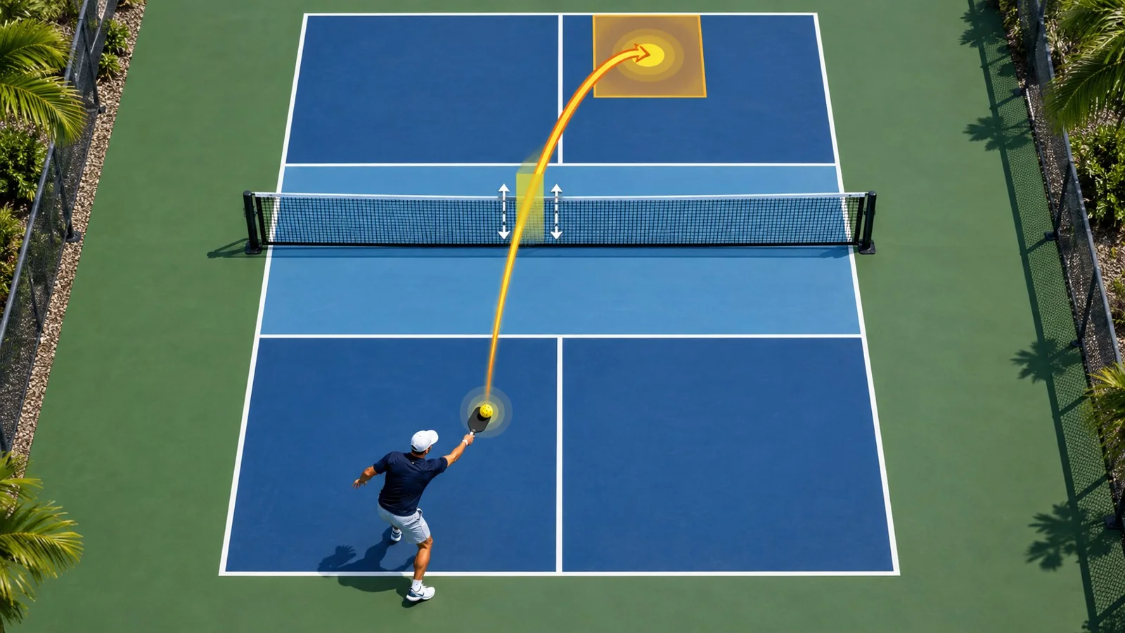 Trajetória do drive de forehand desde o fundo até uma zona profunda da quadra