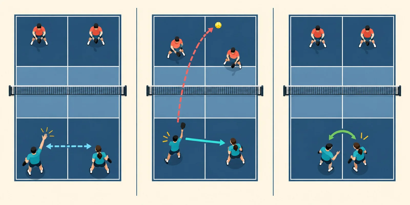 Schéma des signaux et des trois temps de communication en double
