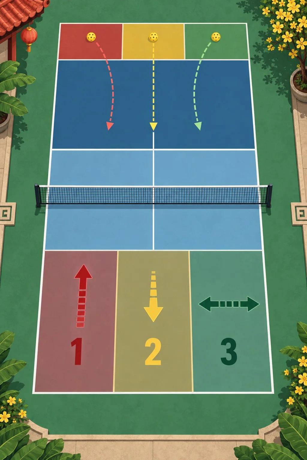 So sánh điểm nảy và hướng bật của ba loại xoáy pickleball