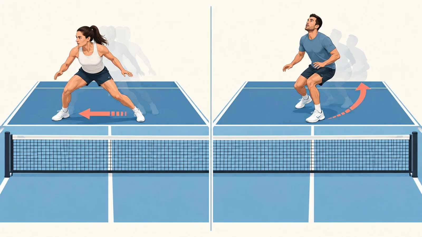 Overhead pickleball diagram showing controlled bursts through the transition zone