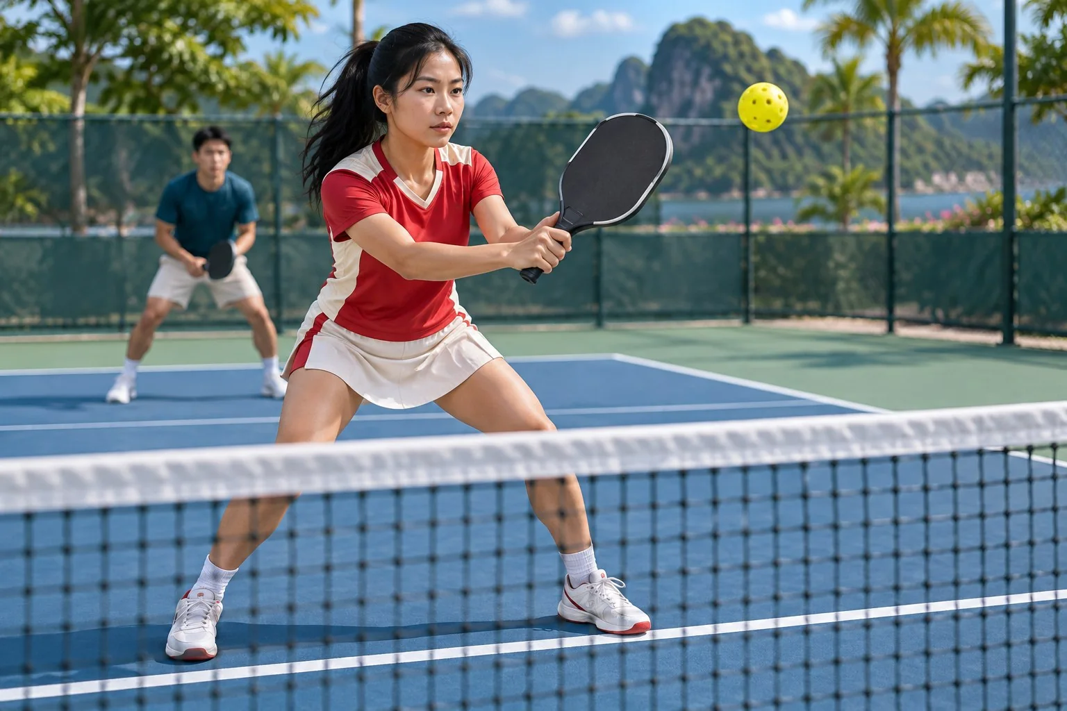 Cận cảnh tư thế cân bằng và cú vô-lê gọn ở vùng chuyển tiếp