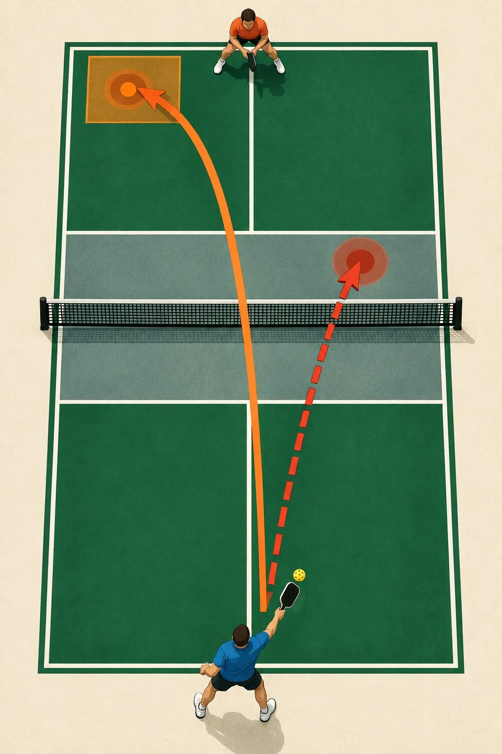 Posicionamento e alvo para um retorno profundo de pickleball