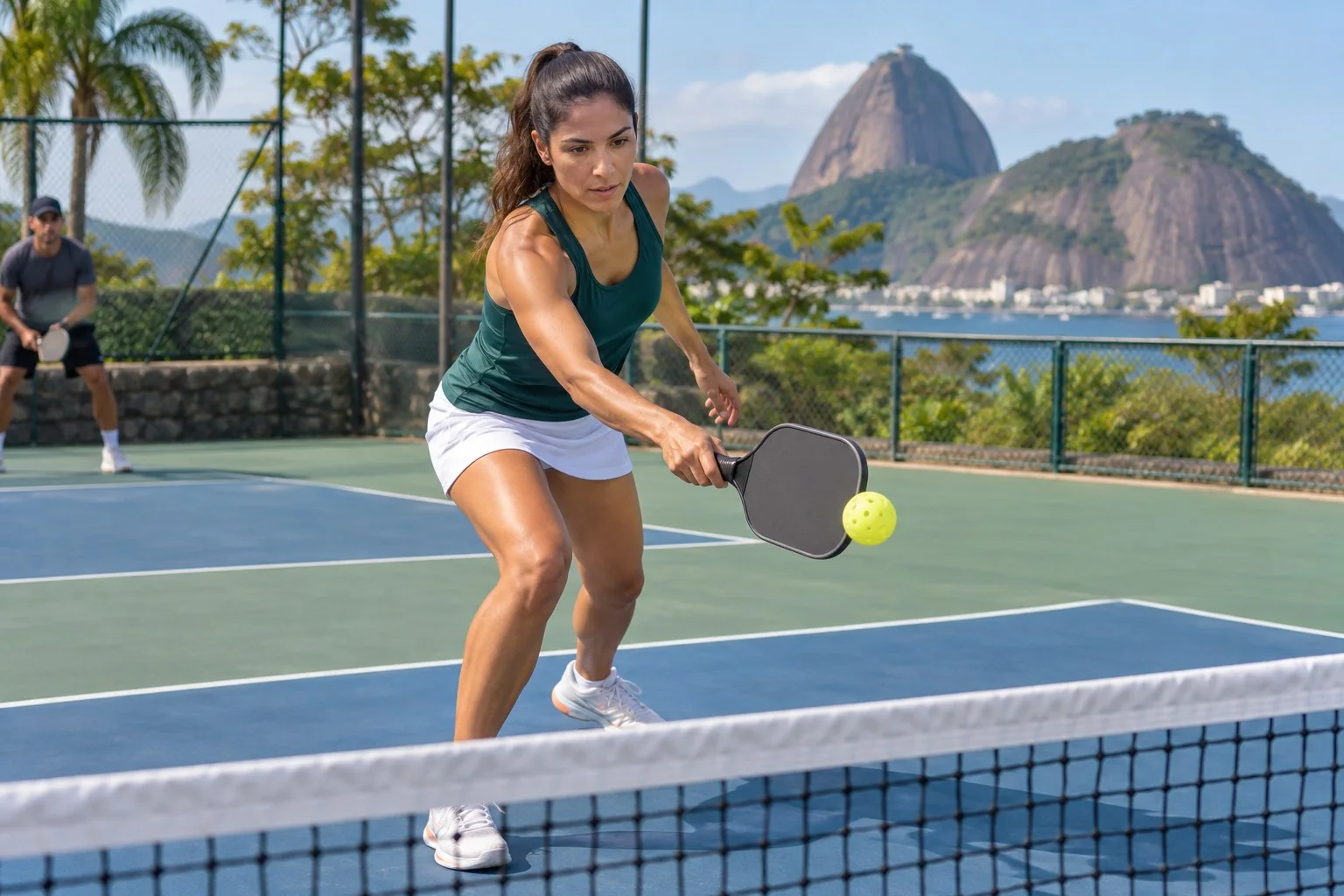 Diagrama da trajetória baixa do dink de forehand até a cozinha