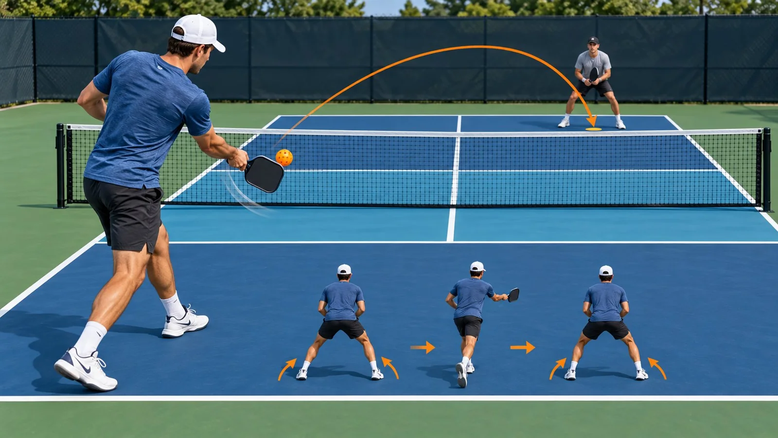 Pickleball decision diagram showing return depth, bounce height, and opponent position