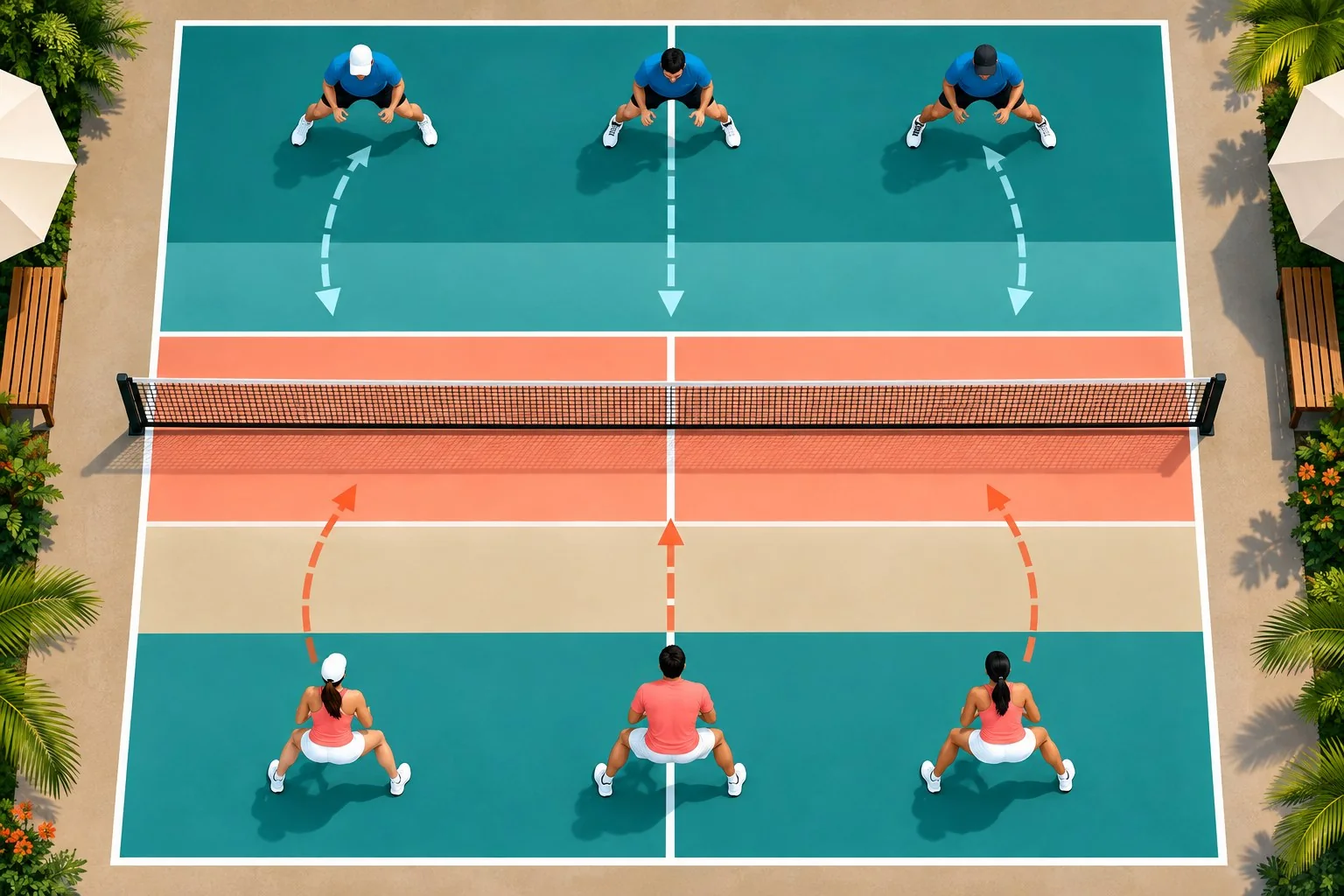 Sơ đồ ba vùng sân và split step để đổi hướng trước bóng nhanh
