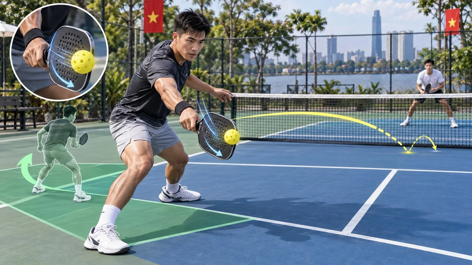 Cận cảnh đường vợt thấp lên cao để tạo xoáy lên