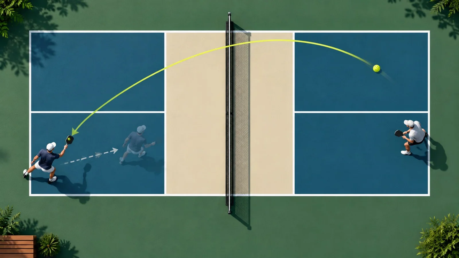 Trajectoire et transfert du poids pendant un service de pickleball